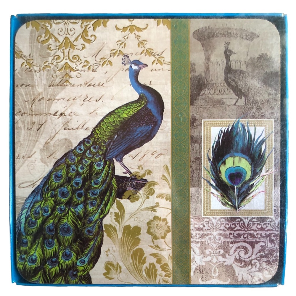 PPD Isbanir Peacock Cork Coasters, Set of 4 (25043)